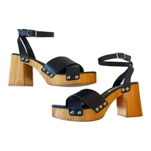 Steve‎ Madden Masha Wood Block Platform Heel Leather Ankle Strap Sandal Size 10
